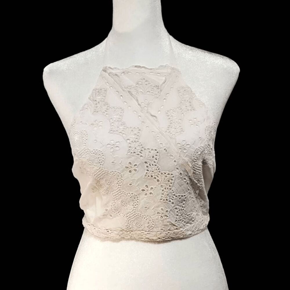 American Eagle Boho White Blush Cropped Halter Top Sz XS